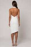 Double Breasted Midi Backless Halter White Slim Fit Blazer Dress