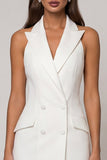 Double Breasted Midi Backless Halter White Slim Fit Blazer Dress