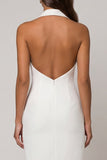 Double Breasted Midi Backless Halter White Slim Fit Blazer Dress