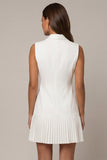 Shawl Lapel Double Breasted White Blazer Dress with Pleats