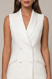 Shawl Lapel Double Breasted White Blazer Dress with Pleats