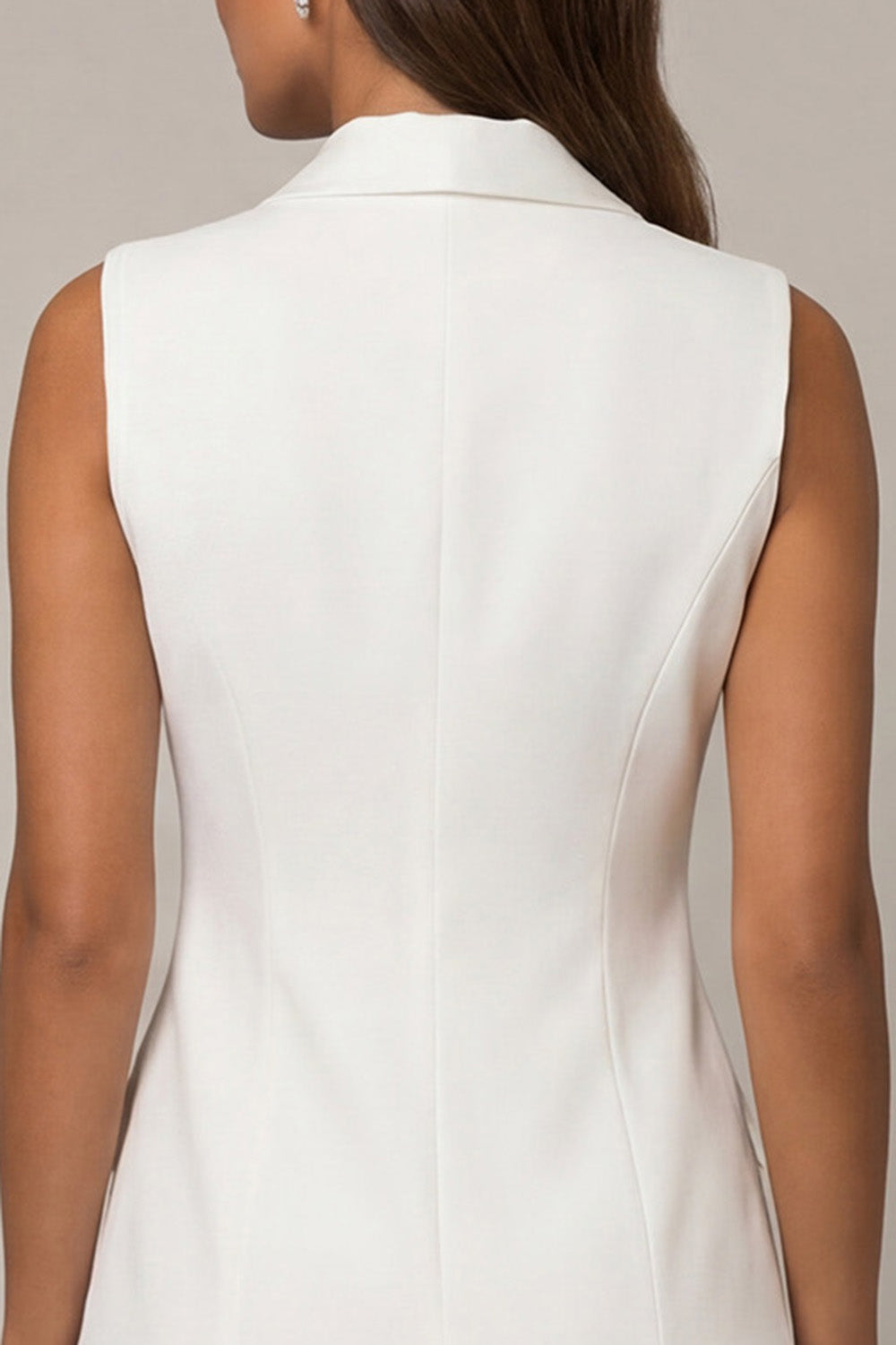 Shawl Lapel Double Breasted White Blazer Dress with Pleats