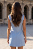 Double Breasted Peak Lapel Blue Short Slim Fit Beaded Blazer Dress