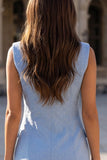 Double Breasted Peak Lapel Blue Short Slim Fit Beaded Blazer Dress