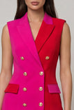 Fuchsia and Red Double Breasted Peak Lapel Color Block Patchwork Short Slim Fit Blazer Dress