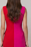 Fuchsia and Red Double Breasted Peak Lapel Color Block Patchwork Short Slim Fit Blazer Dress