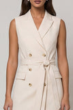 Ivory Double Breasted Peak Lapel Short Slim Fit Blazer Dress with Belt