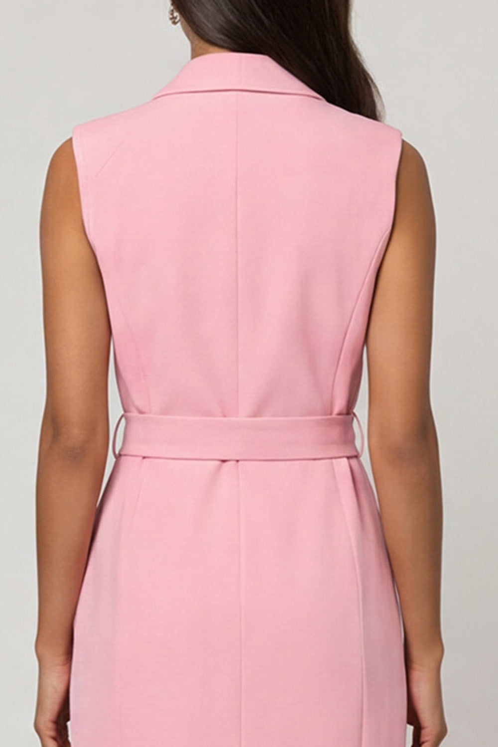 Pink Shawl Lapel Midi Work Dress with Belt