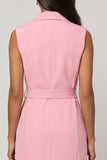 Pink Shawl Lapel Midi Work Dress with Belt