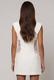 Short Double Breasted Peak Lapel White Slim Fit Blazer Wedding Dress with Lace