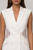 Short Double Breasted Peak Lapel White Slim Fit Blazer Wedding Dress with Lace