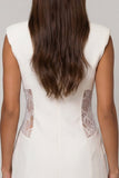 Short Double Breasted Peak Lapel White Slim Fit Blazer Wedding Dress with Lace