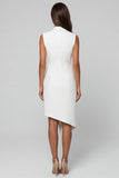 Notched Lapel Double Breasted Midi White Slim Fit Blazer Dress
