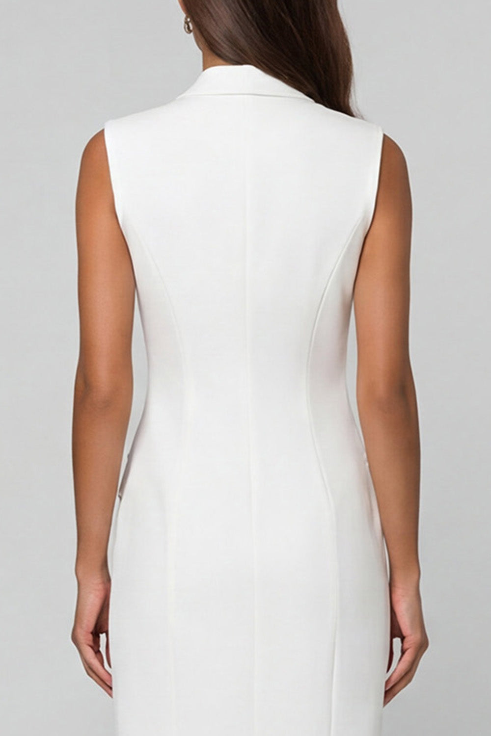 Notched Lapel Double Breasted Midi White Slim Fit Blazer Dress
