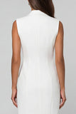 Notched Lapel Double Breasted Midi White Slim Fit Blazer Dress