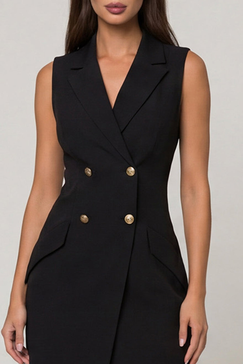 Black Notched Lapel Double Breasted Slim Fit Short Blazer Dress