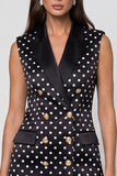 Black and White Polka Dots Double Breasted Peak Lapel Slim Fit Short Blazer Dress