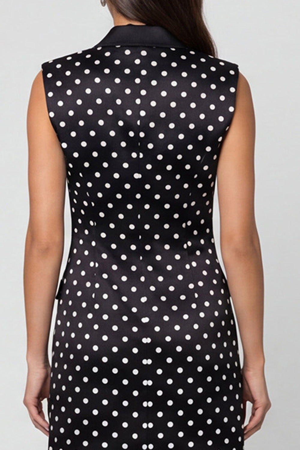 Black and White Polka Dots Double Breasted Peak Lapel Slim Fit Short Blazer Dress