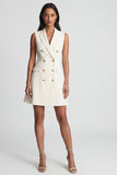 Simple Double Breasted Peak Lapel Ivory Short Blazer Dress