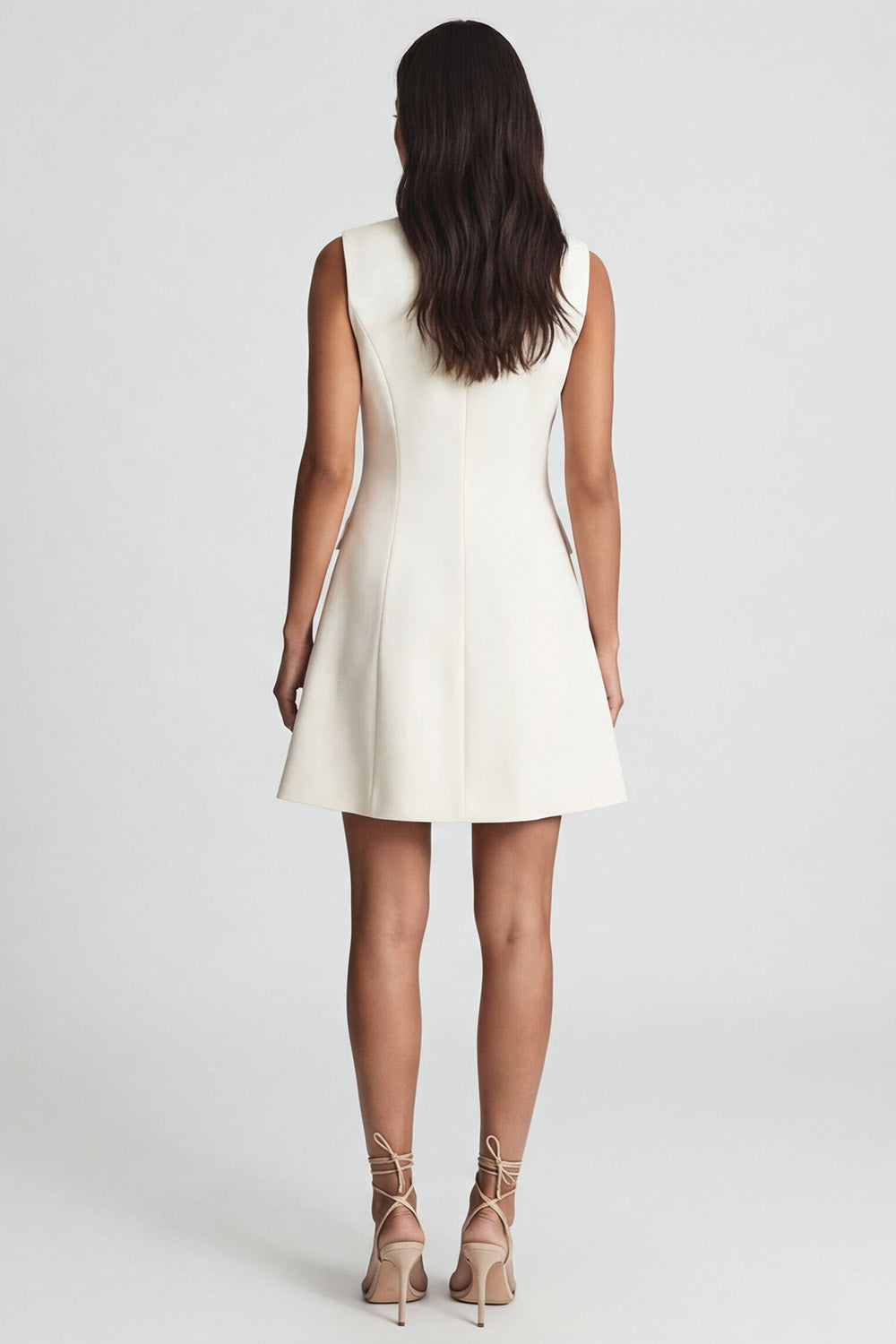 Simple Double Breasted Peak Lapel Ivory Short Blazer Dress