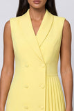 Butter Yellow Shawl Lapel Double Breasted Short Blazer Dress with Pleats