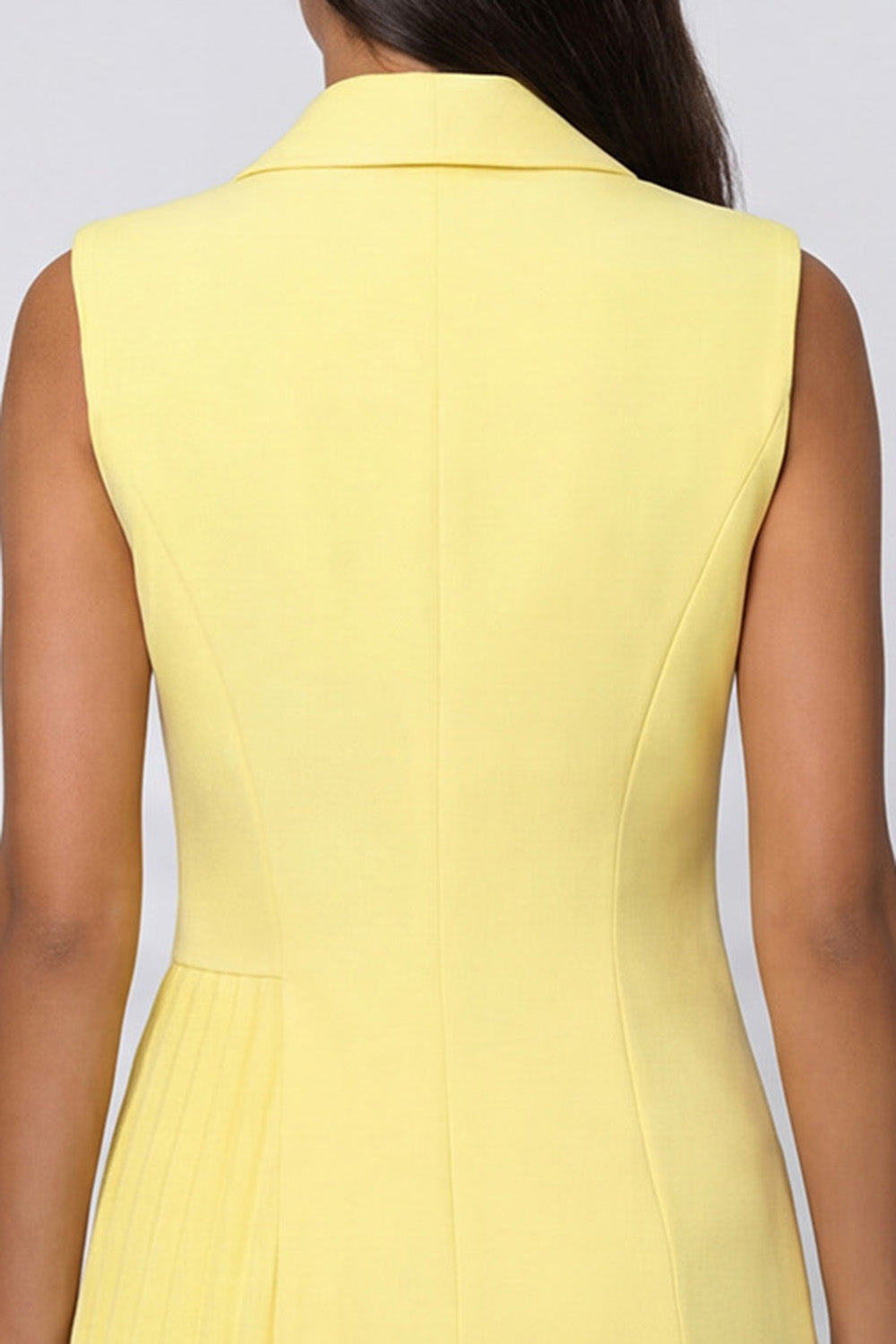 Butter Yellow Shawl Lapel Double Breasted Short Blazer Dress with Pleats