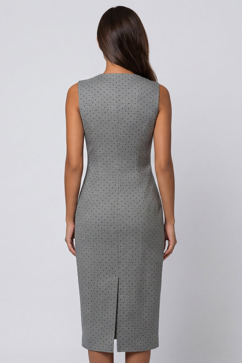 Grey Polka Dots Double Breasted Shawl Lapel Slim Fit Blazer Dress with Slit