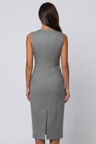 Grey Polka Dots Double Breasted Shawl Lapel Slim Fit Blazer Dress with Slit