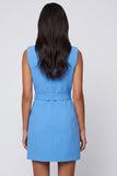 Blue Notched Lapel Slim Fit Blazer Dress with Belt