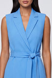 Blue Notched Lapel Slim Fit Blazer Dress with Belt