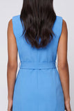 Blue Notched Lapel Slim Fit Blazer Dress with Belt