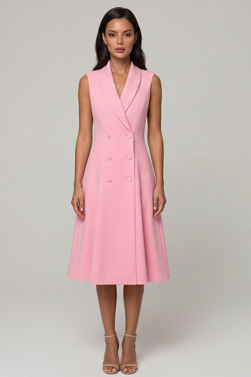 Midi Pink Shawl Lapel Double Breasted Blazer Dress