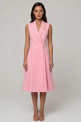 Midi Pink Shawl Lapel Double Breasted Blazer Dress