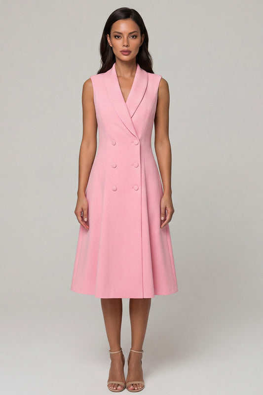 Midi Pink Shawl Lapel Double Breasted Blazer Dress
