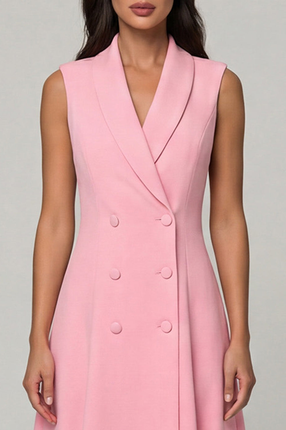 Midi Pink Shawl Lapel Double Breasted Blazer Dress