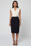 Black and White Color Block Patchwork Shawl Lapel Single Breasted Work Dress