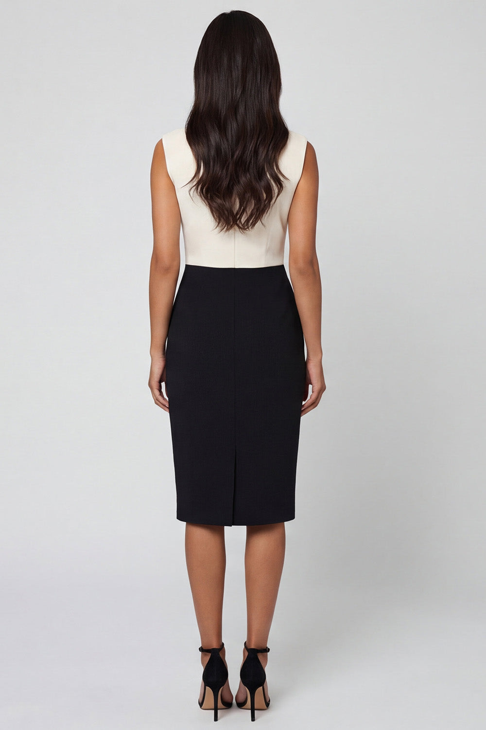 Black and White Color Block Patchwork Shawl Lapel Single Breasted Work Dress