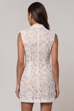Floral Ivory Double Breasted Peak Lapel Lace Slim Fit Short Blazer Dress