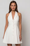 Simple Single Breasted Peak Lapel Short White Blazer Dress