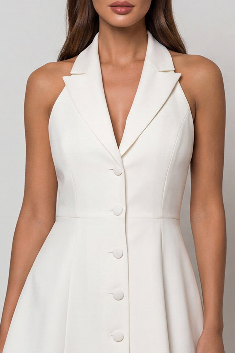 Simple Single Breasted Peak Lapel Short White Blazer Dress