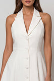 Simple Single Breasted Peak Lapel Short White Blazer Dress