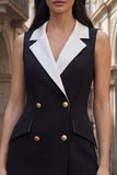 Black Short Double Breasted Notched Lapel Slim Fit Work Dress