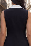 Black Short Double Breasted Notched Lapel Slim Fit Work Dress