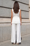 White Shawl Lapel 2 Piece Wide Leg Business Suits with Belt