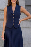 Navy Single Breasted 2 Piece Shawl Lapel Business Suits with Pleats