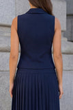 Navy Single Breasted 2 Piece Shawl Lapel Business Suits with Pleats