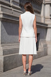 White Double Breasted 2 Piece Shawl Lapel Business Suits with Pleats