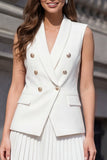 White Double Breasted 2 Piece Shawl Lapel Business Suits with Pleats