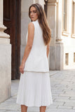 Notched Lapel White Double Breasted 2 Piece Business Suits with Pleats
