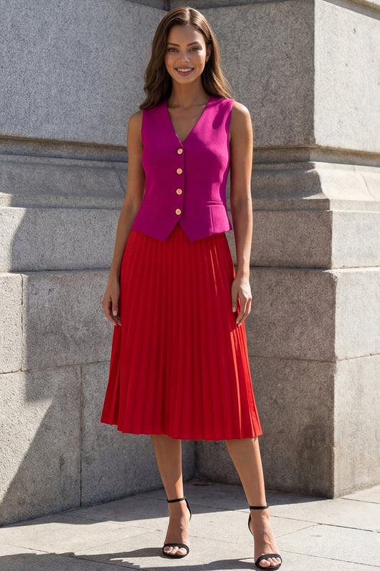 Fuchsia and Red Single Breasted 2 Piece Shawl Lapel Business Suits with Pleats